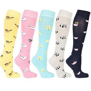 NWT Socks n Socks Women 5 Pairs Luxury Cotton Colorful Knee High Socks